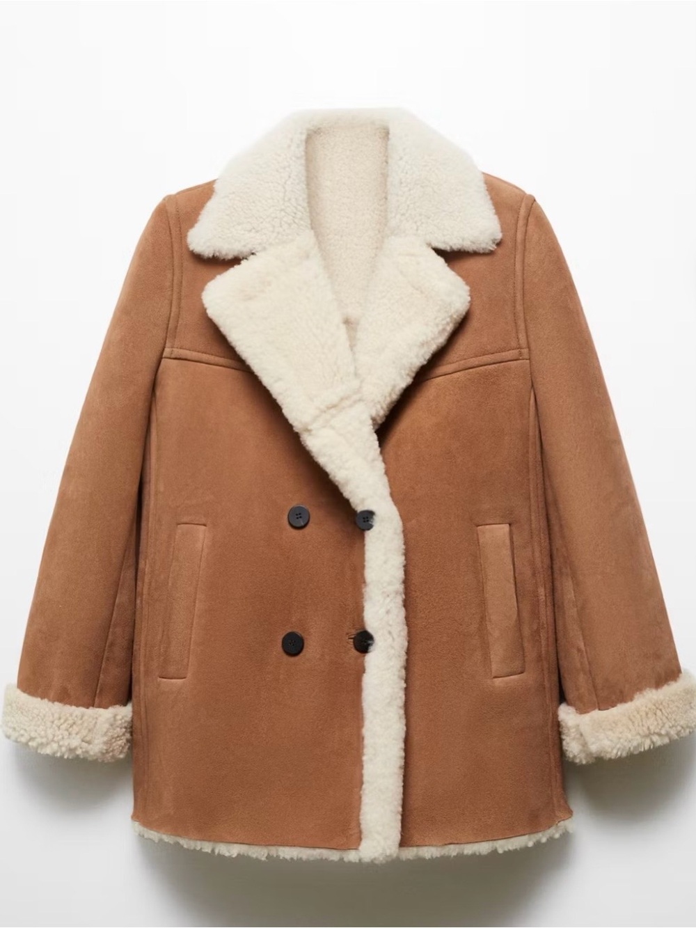 Mango Shearling 100% Sheep Leather Suede Coat